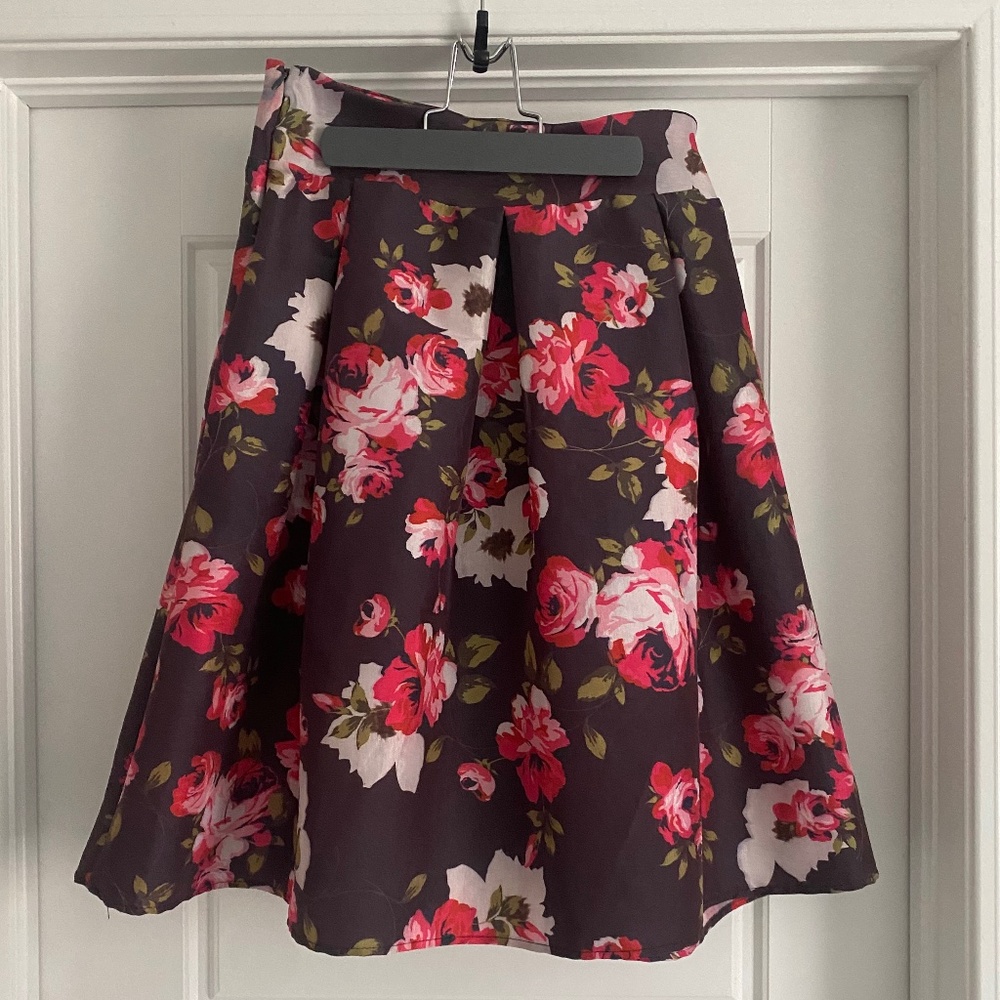 A-line High waisted skirt large print floral skirt